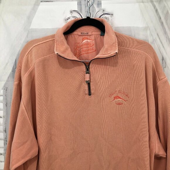 Tommy Bahama Men's Large Sweater  Relax Orange Half Zip Pullover 100% Cotton - Picture 4 of 6